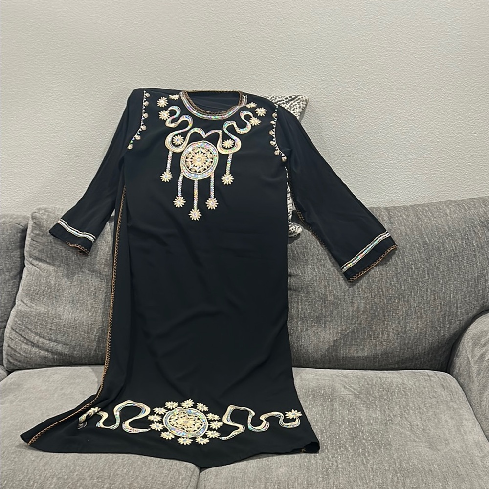 Black Embroidered Long Sleeve Dress